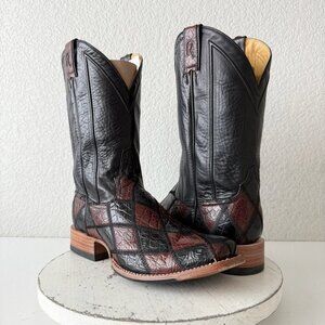 Rod Patrick Mens Patchwork Cowboy Boots 11C Brown Black Leather Western 11" Tall